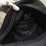 FENDI 028 歐美百搭BagBugs純手工車線小怪獸黑色原版皮雙肩包書包