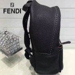 FENDI 028 歐美百搭BagBugs純手工車線小怪獸黑色原版皮雙肩包書包
