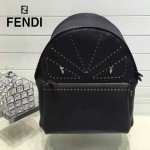 FENDI 028 歐美百搭BagBugs純手工車線小怪獸黑色原版皮雙肩包書包