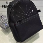 FENDI 028 歐美百搭BagBugs純手工車線小怪獸黑色原版皮雙肩包書包