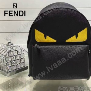 FENDI 027 潮流新款BagBugs小怪獸黑色原版皮雙肩包書包