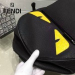 FENDI 027 潮流新款BagBugs小怪獸黑色原版皮雙肩包書包