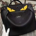 FENDI 042 商務男士Peekaboo小怪獸黑色原版皮大小號手提單肩包