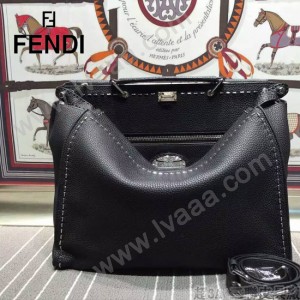 FENDI 042-4 商務男士Peekaboo小怪獸黑色原版皮大小號手提單肩包