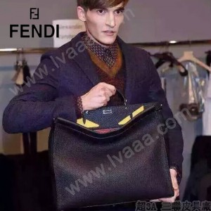 FENDI 042 商務男士Peekaboo小怪獸黑色原版皮大小號手提單肩包