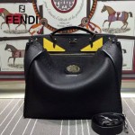 FENDI 042 商務男士Peekaboo小怪獸黑色原版皮大小號手提單肩包