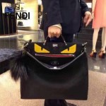 FENDI 042 商務男士Peekaboo小怪獸黑色原版皮大小號手提單肩包