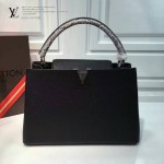 LV M91659 人氣熱銷CAPUCINES黑色原版皮配南非蟒蛇手腕中號手袋
