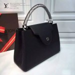 LV M91659 人氣熱銷CAPUCINES黑色原版皮配南非蟒蛇手腕中號手袋