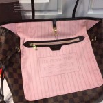 LV N4163 專櫃新款NEVERFULL原單咖啡格配粉色內裡中號購物袋