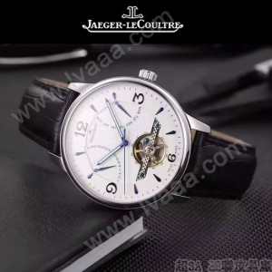 JAEGER-048-7 時尚男士閃亮銀配白底真牛皮錶帶全自動機械腕錶