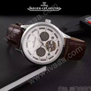 JAEGER-048-12 時尚男士閃亮銀配白底真牛皮錶帶全自動機械腕錶