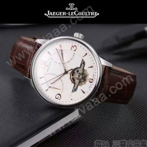 JAEGER-048-4 時尚男士閃亮銀配白底真牛皮錶帶全自動機械腕錶