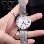 ARMANI-199 時尚百搭女士閃亮銀AR1955礦物質強化玻璃原單鋼帶款腕錶