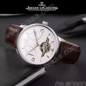 JAEGER-048-5 時尚男士閃亮銀配白底真牛皮錶帶全自動機械腕錶