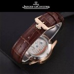 JAEGER-048-8 時尚男士玫瑰金配白底真牛皮錶帶全自動機械腕錶