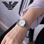 ARMANI-199 時尚百搭女士閃亮銀AR1955礦物質強化玻璃原單鋼帶款腕錶