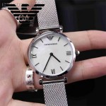 ARMANI-199 時尚百搭女士閃亮銀AR1955礦物質強化玻璃原單鋼帶款腕錶