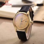 OMEGA-174 時尚經典蝶飛系列土豪金配金底皮帶款全自動機械腕錶