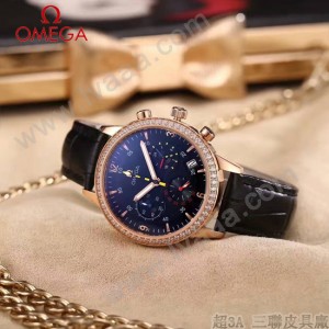 OMEGA-176 時尚女士黑色配黑底礦物質強化玻璃進口石英腕錶