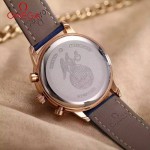 OMEGA-176-2 時尚女士藍色配白底礦物質強化玻璃進口石英腕錶