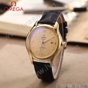 OMEGA-174 時尚經典蝶飛系列土豪金配金底皮帶款全自動機械腕錶