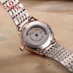 OMEGA-174-9 時尚經典蝶飛系列玫瑰金間銀配白底鋼帶款全自動機械腕錶