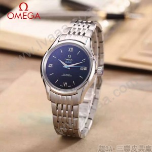 OMEGA-174-20 時尚經典蝶飛系列閃亮銀配黑底鋼帶款全自動機械腕錶