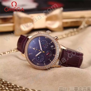 OMEGA-176-5 時尚女士咖色配黑底礦物質強化玻璃進口石英腕錶