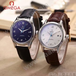 OMEGA-174-4 時尚經典蝶飛系列閃亮銀配白底皮帶款全自動機械腕錶