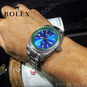 ROLEX-060 勞力士復古閃電雕刻加厚藍寶石玻璃搭配瑞士2813全自動機械機芯腕表