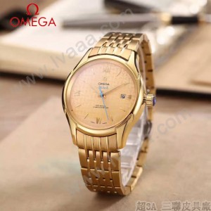 OMEGA-174-19 時尚經典蝶飛系列土豪金配金底鋼帶款全自動機械腕錶