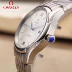 OMEGA-174-14 時尚經典蝶飛系列閃亮銀配白底鋼帶款全自動機械腕錶