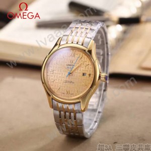 OMEGA-174-12 時尚經典蝶飛系列間金配金底鋼帶款全自動機械腕錶