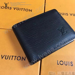 LV M60662 專櫃時尚新款MULTIPLE系列水波紋黑色原版皮短夾