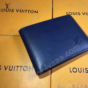 LV M60628 專櫃時尚新款MULTIPLE系列水波紋藍色原版皮短夾