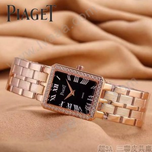 Piaget-026-9 時尚女士鑽石系列玫瑰金配黑色珍珠貝母面進口石英腕錶