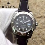 ROLEX-064-2 潮流男士鈦色潛水SUB系列黑色陶瓷圈皮帶款瑞士2836機芯腕錶