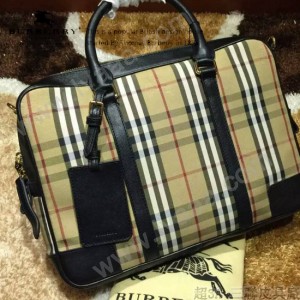 BURBERRY-0211 時尚經典款原版牛皮配PVC男士手拎斜挎電腦包