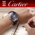 CARTIER-309-2 時尚男士藍氣球系列閃亮銀配黑底圓形鏤空全自動機械腕錶