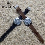 ROLEX-064-2 潮流男士鈦色潛水SUB系列黑色陶瓷圈皮帶款瑞士2836機芯腕錶