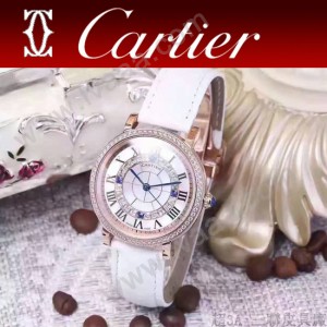 CARTIER-311-5 時尚百搭土豪金配白色礦物質強化鏡面進口石英腕錶