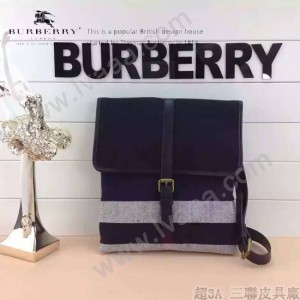 BURBERRY-0221 專櫃時尚新款原版粗麻布料配進口牛皮男性斜挎包