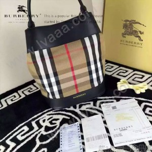 Burberry-0202 時尚新款原版牛皮與棉布內設小包手提斜跨水桶包