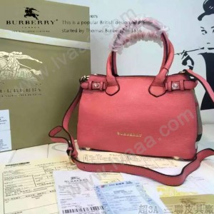 Burberry-0204 時尚新款經典風格原版進口荔枝紋牛皮配布小號手提斜背包