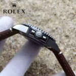 ROLEX-064 潮流男士鈦色潛水SUB系列黑色陶瓷圈皮帶款瑞士2836機芯腕錶