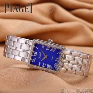 Piaget-026-12 時尚女士鑽石系列閃亮銀配藍色珍珠貝母面進口石英腕錶