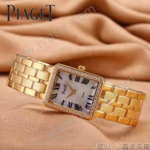 Piaget-026-5 時尚女士鑽石系列土豪金配白色珍珠貝母面進口石英腕錶
