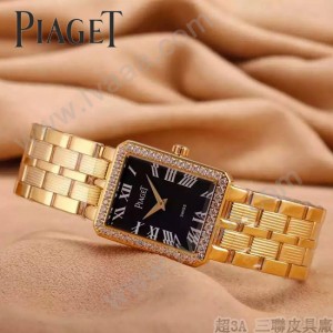Piaget-026-2 時尚女士鑽石系列土豪金配黑色珍珠貝母面進口石英腕錶