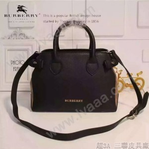 Burberry-0204-03 時尚新款經典風格原版進口荔枝紋牛皮配布小號手提斜背包